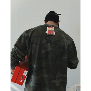 MRDONG韩国代购男装LAINE重工高捻棉暗色迷彩水洗宽松长袖T恤