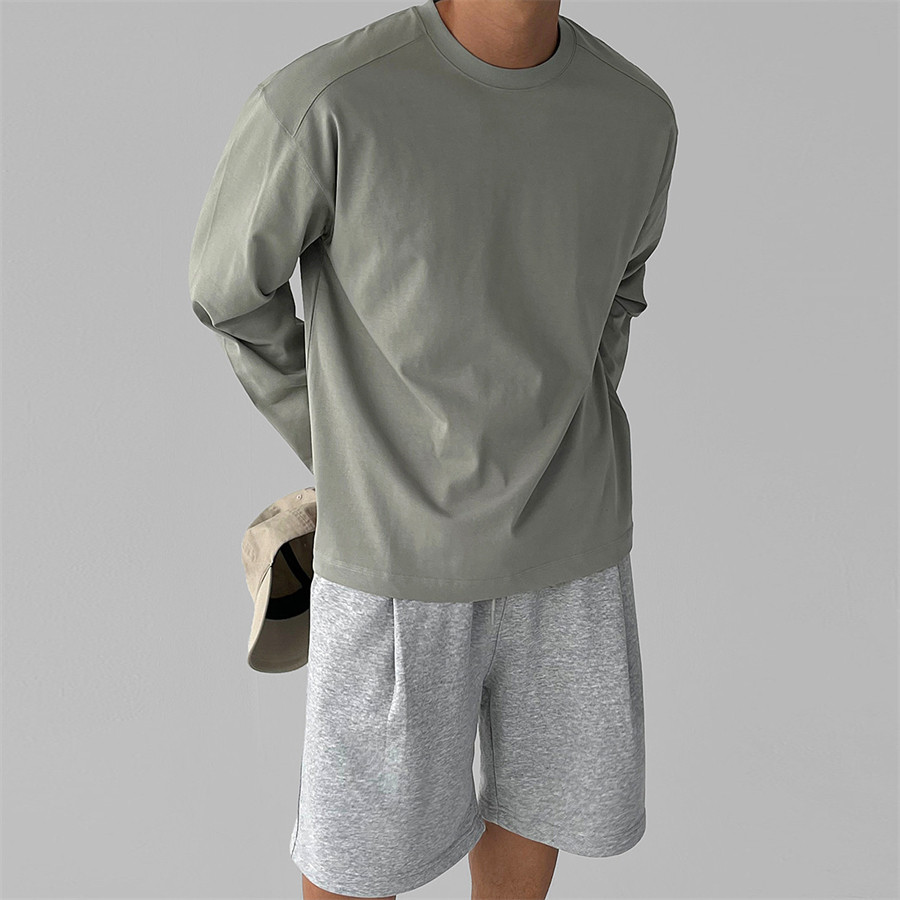 韩国男装匹马棉质USA双肩线长袖T