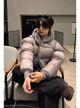 韩国代购立体绗缝插肩连帽棉服