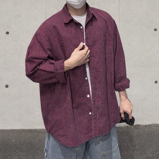 福利秒杀韩国代购男装直播ALIVE阔版重工格纹设计师休闲长袖衬衫