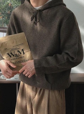 MRDONG韩国代购男装LOGAN秋冬针织连帽毛衣上衣宽松慵懒风气质