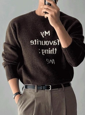 MRDONG韩国代购男装LOGAN英文层次感百搭长袖打底针织衫男秋冬