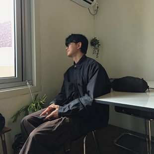 韩国代购男装直播mosco翻领纯棉轻薄重工设计师春夏衬衫小众外套