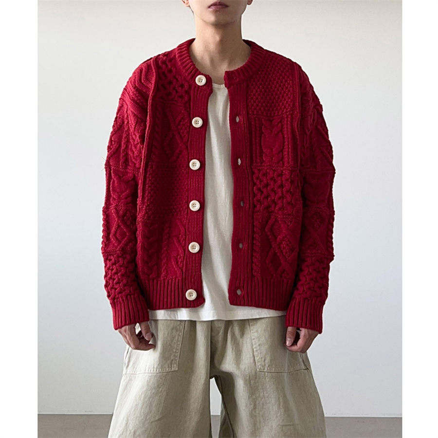 韩国男装立体菱格麻花羊毛针织衫