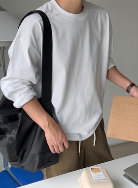 MRDONG韩国男装代购LAINE高品重磅USA棉背后十字拼接束口长袖T恤