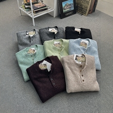 韩国男装代购直播LAINE高档美利奴羊毛超美9混色亨利领针织衫毛衣