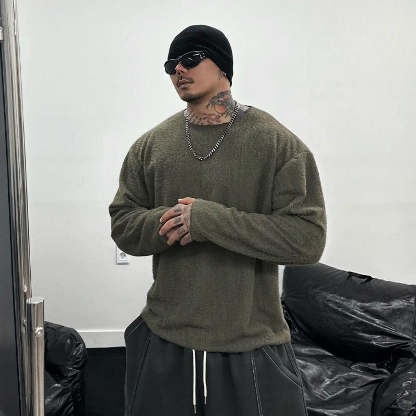 韩国代购马海毛质感宽松针织上衣