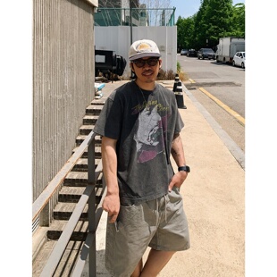 MRDONG韩国代购东大门男装滚石乐队做旧人像印花宽松水洗短袖T恤