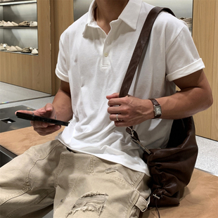 代购 夏季 MRDONG韩国男装 高品薄款 T恤 休闲轻熟风短款 宽松POLO短袖