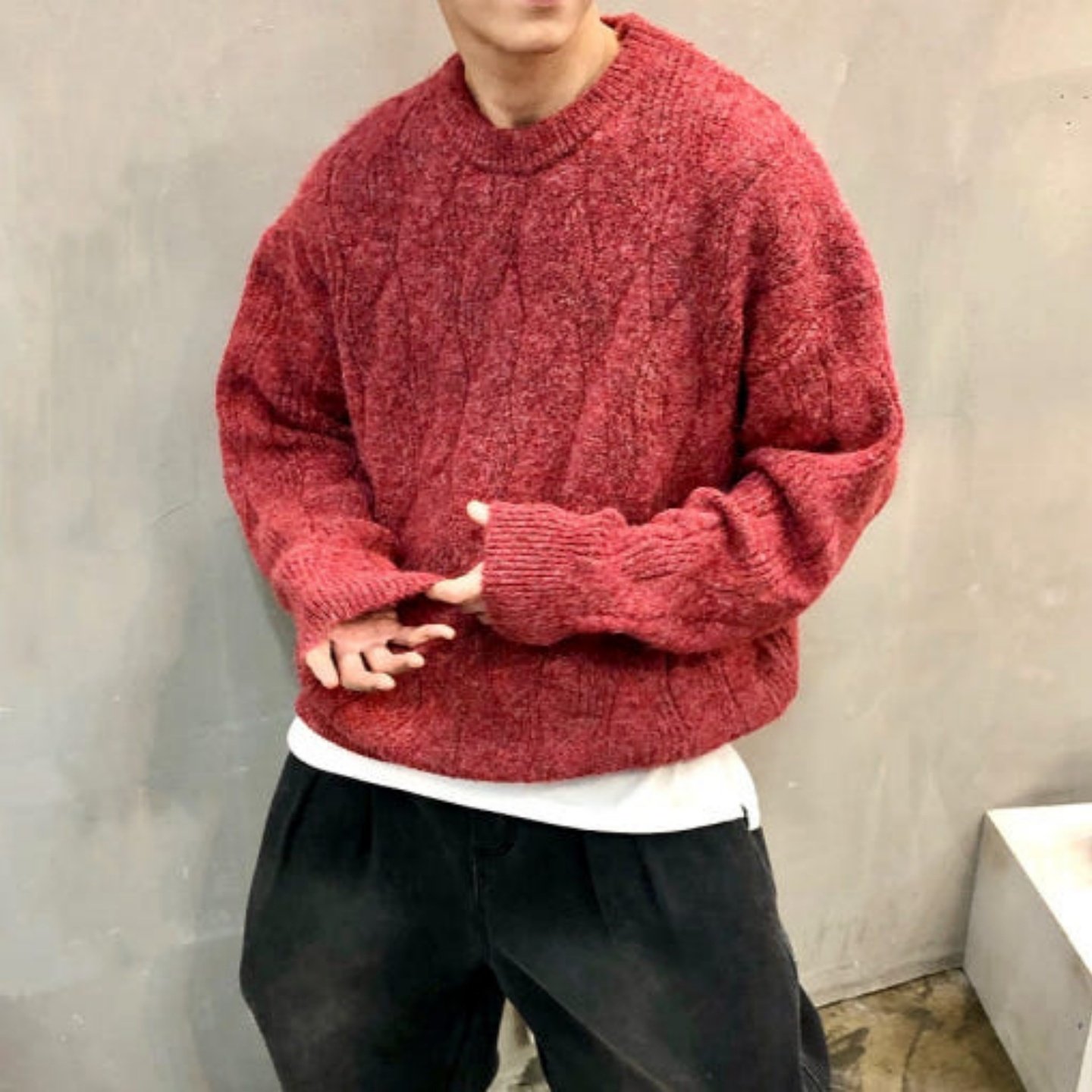 MRDONG韩国男装代购复古麻花纹宽松毛衣秋冬氛围感穿搭提升温柔