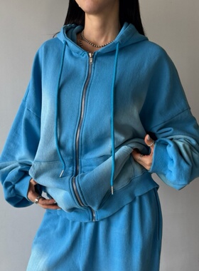 MRDONG韩国代购男女VOTUS渐变水洗宽松连帽双拉链运动卫衣外套