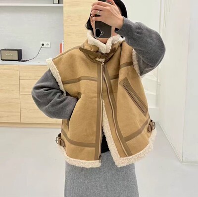 韩国代购皮毛一体加厚保暖马甲