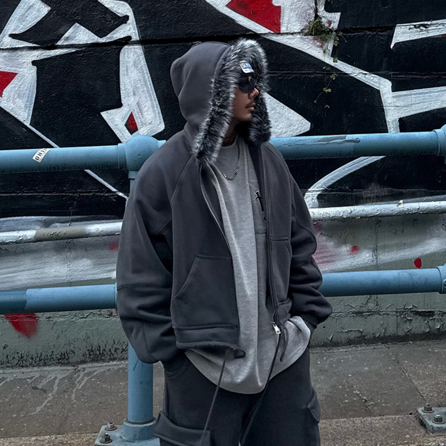 韩国男装毛领潮流设计师加绒卫衣