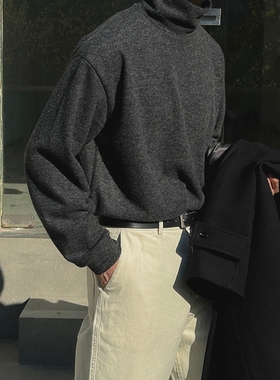 韩国男装代购直播AVEC摇粒绒高领秋冬款保暖宽松打底束口长袖T恤