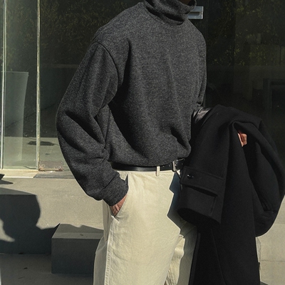 韩国男装摇粒绒高领秋冬保暖T恤