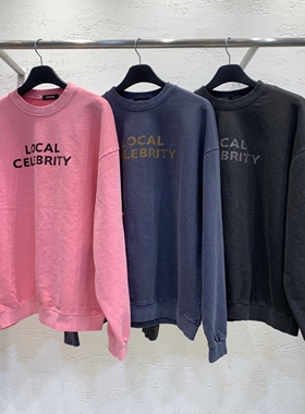 MRDONG韩国代购男装字母印花水洗做旧宽松廓形气质圆领卫衣上衣