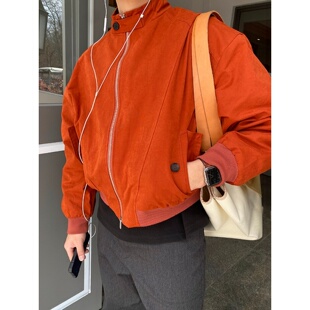 MRDONG韩国代购男装巴拉库达立领夹克短款宽松廓形拉链外套潮感款