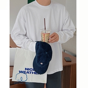 韩国代购男装福利秒杀LAINE薅羊毛王炸侧开USA进口棉质宽松长袖T