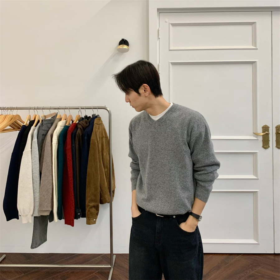 韩国男装素雅简约风休闲V领毛衣