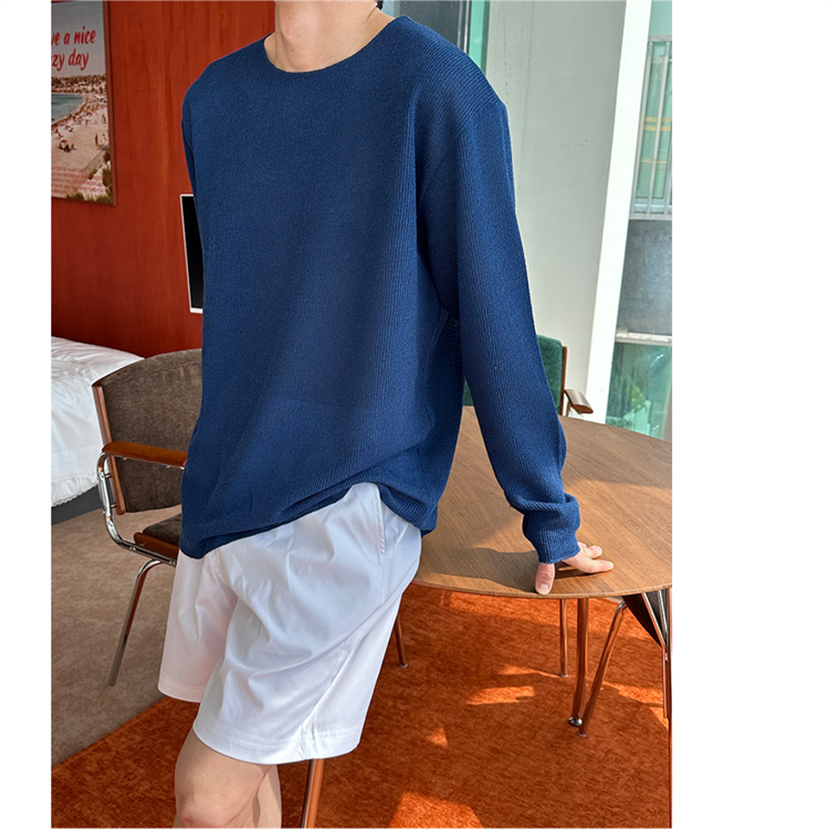 MRDONG韩国男装代购轻薄慵懒cozyfit纯色防晒针织休闲宽松长袖T恤