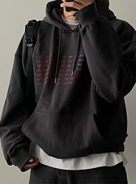 MRDONG韩国代购男装数码字母印花帽衫宽版廓形街头氛围感卫衣新款