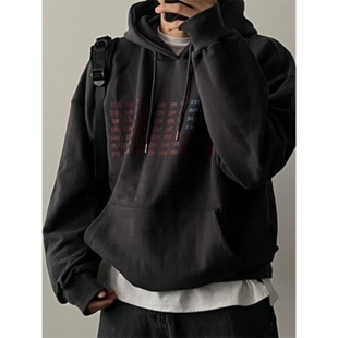 男装 廓形街头氛围感卫衣新款 数码 宽版 字母印花帽衫 MRDONG韩国代购