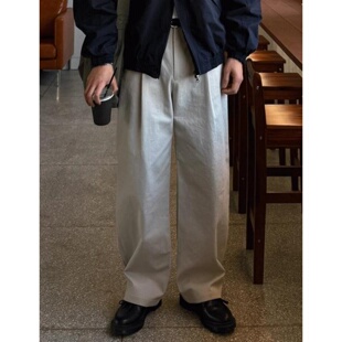 立体轮廓垂感掐褶高品春夏 弧线剪裁宽松休闲裤 MRDONG韩国代购 男装