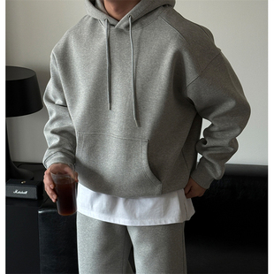 MRDONG韩国男装代购LAINE双肩线落肩高品USA棉质休闲宽松连帽卫衣