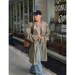 MRDONG韩国代购东大门男装立领长款工装军事大衣美式复古风衣外套