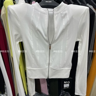 MG麦购2026春款新款韩版立领拉链长袖短外套女修身显瘦短款上衣潮