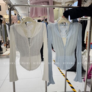 短款 十三行KIYOMI2026春新款 针织衫 气质假两件长袖 马海毛上衣 韩版
