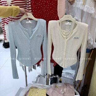 新款 显瘦短款 韩版 针织衫 上衣女 气质V领长袖 十三行KIYOMI2026春季