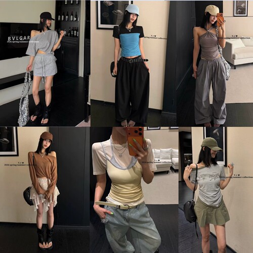 涤纶套头V领短袖T恤女