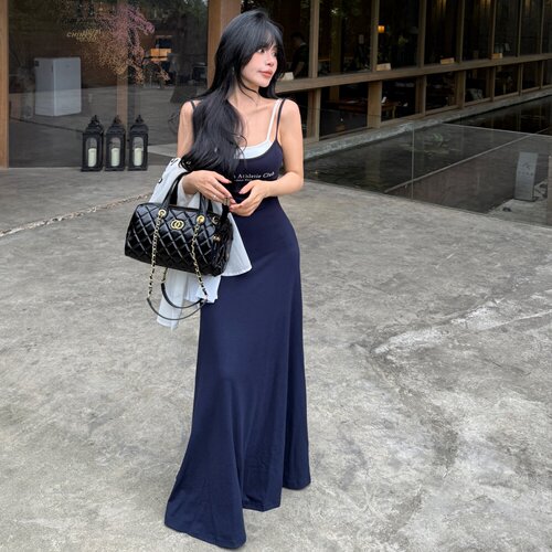 纯欲辣妹字母印花假两件连衣裙女