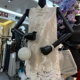FAIRY2026夏新款国风新中式重工旗袍衬衫裙女刺绣提花背心连衣裙
