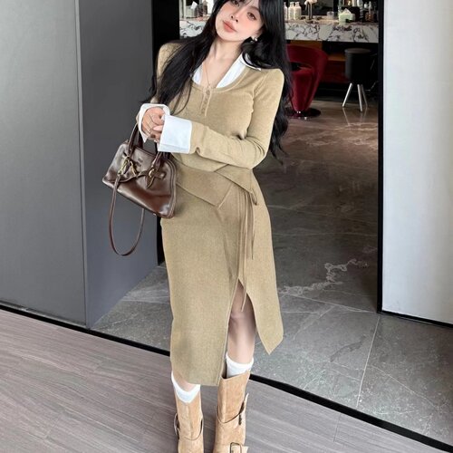 韩版设计感呢子半身裙女