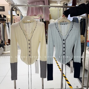 新款 显瘦短款 韩版 针织衫 上衣女 气质V领长袖 十三行KIYOMI2026春季