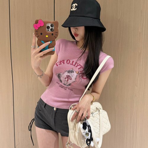 涤纶套头圆领小飞袖针织衫女