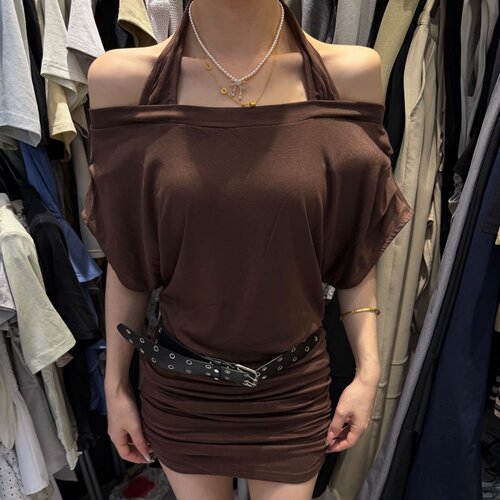纯欲辣妹一字领短袖连衣裙女