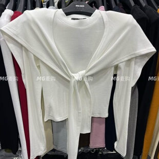 圆领长袖 MG麦购2026春季 气质修身 韩版 T恤配披肩两件套上衣女 新款