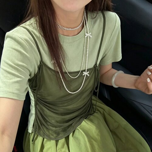 涤纶套头假两件短袖T恤女