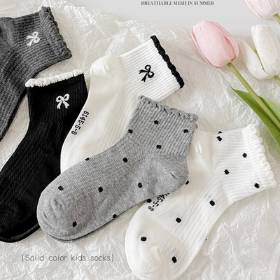 女童春夏薄款袜子女孩纯棉网眼袜儿童韩系蝴蝶结花边薄棉透气棉袜