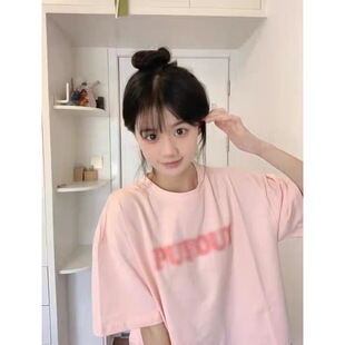 宽松chic模糊字母港风上衣 2025年夏季 短袖 t恤女ins潮新款 学生韩版