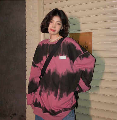 美式炸街卫衣女中长款2023春秋新款宽松薄款学生扎染上衣女ins潮
