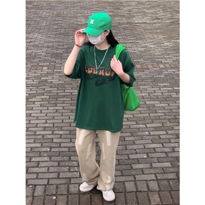 夏季新款绿色t恤女ins潮宽松设计感小众oversize美式复古街头短袖