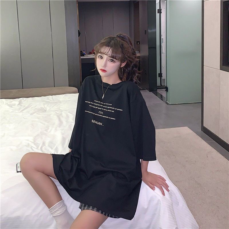 夏季薄款宽松型新款设计感字母黑色短袖t恤女款美式宽松半袖上衣