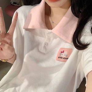 设计感小众POLO领kt凯蒂猫短袖T恤女夏韩版可爱宽松百搭半袖上衣