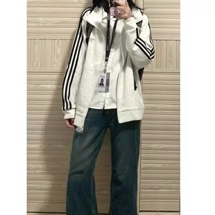 美式复古三条立领卫衣外套女2026春季新款宽松设计学生情侣装开衫