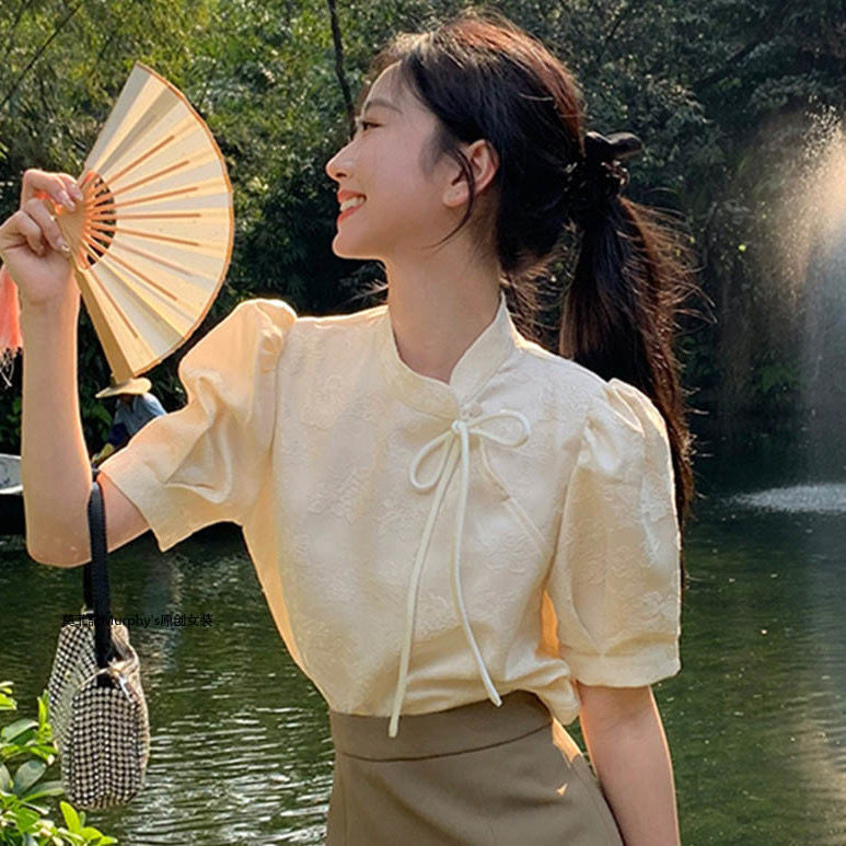 新中式国风改良旗袍2026夏季新款女装宽松系带小个子气质短上衣