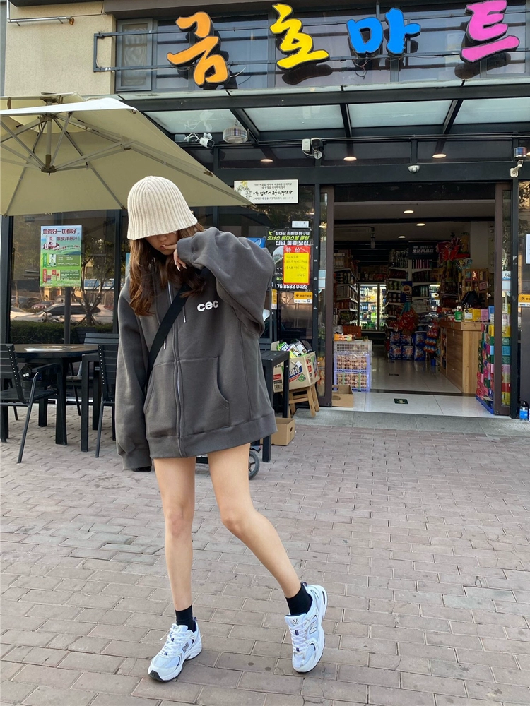 卫衣女2023春秋小个子高级感上衣慵懒风连帽大码薄款开衫拉链外套